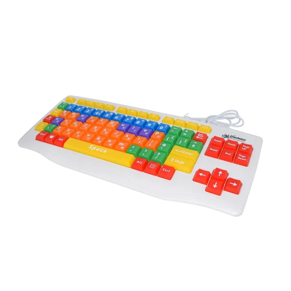 Special educational needs white keyboard with coloured keys in blue, orange, yellow, green and red